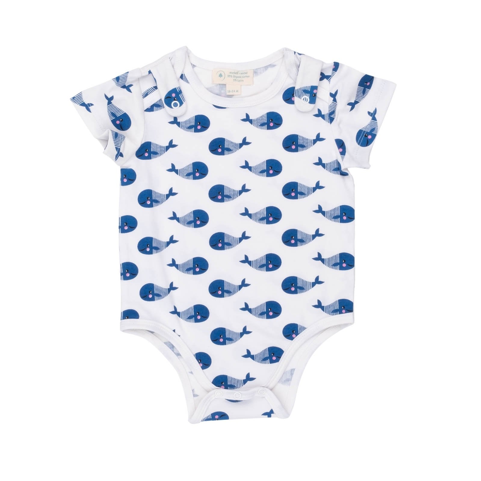 Smart Short Sleeve Baby Bodysuit + Bib - Blue Whale-Everyone's Marketplace