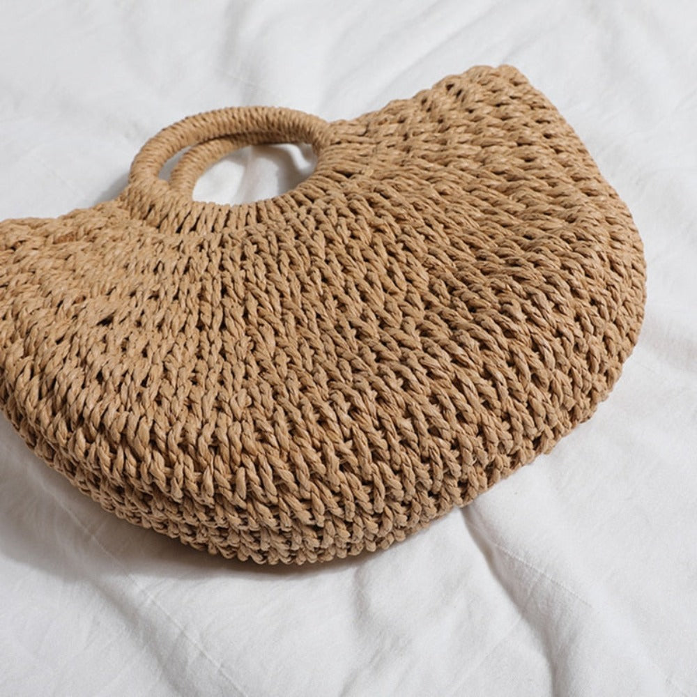 Summer Top Handle Semi Circle Straw Bag-Everyone's Marketplace