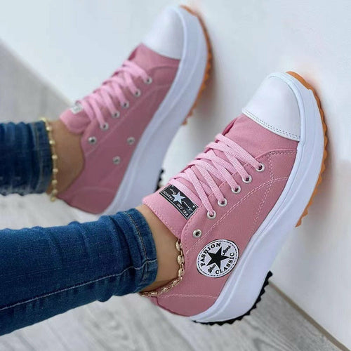 Flat Lace-Up Sneakers Pattern Canvas Casual Women Sport Shoes-Everyone's Marketplace