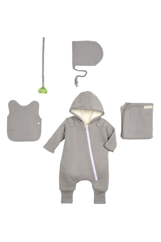 Smart Cuddly Jumpsuit + Bib - Gray-Everyone's Marketplace