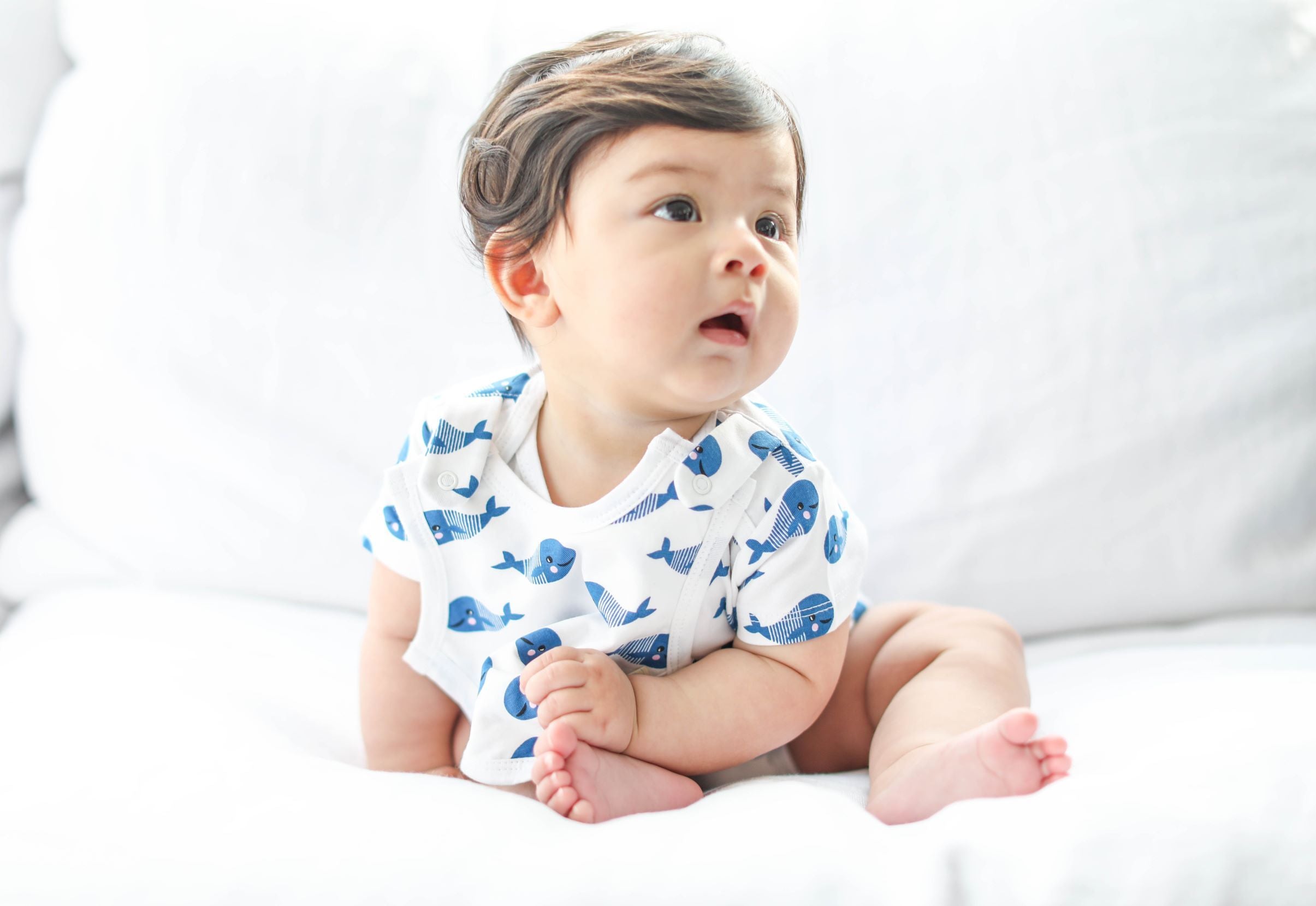 Smart Short Sleeve Baby Bodysuit + Bib - Blue Whale-Everyone's Marketplace