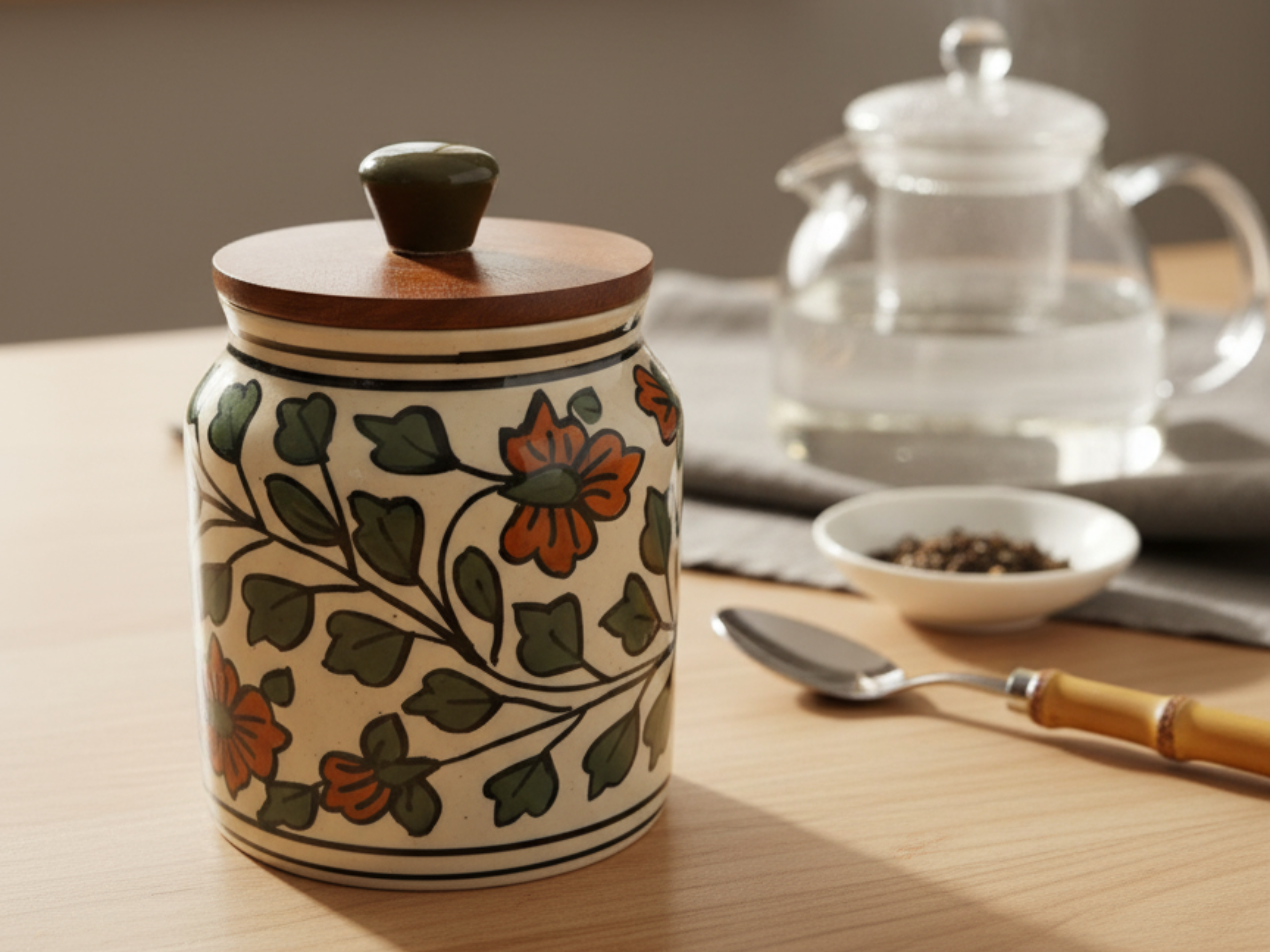 Ceramic Jars with Wooden Lids-Everyone's Marketplace