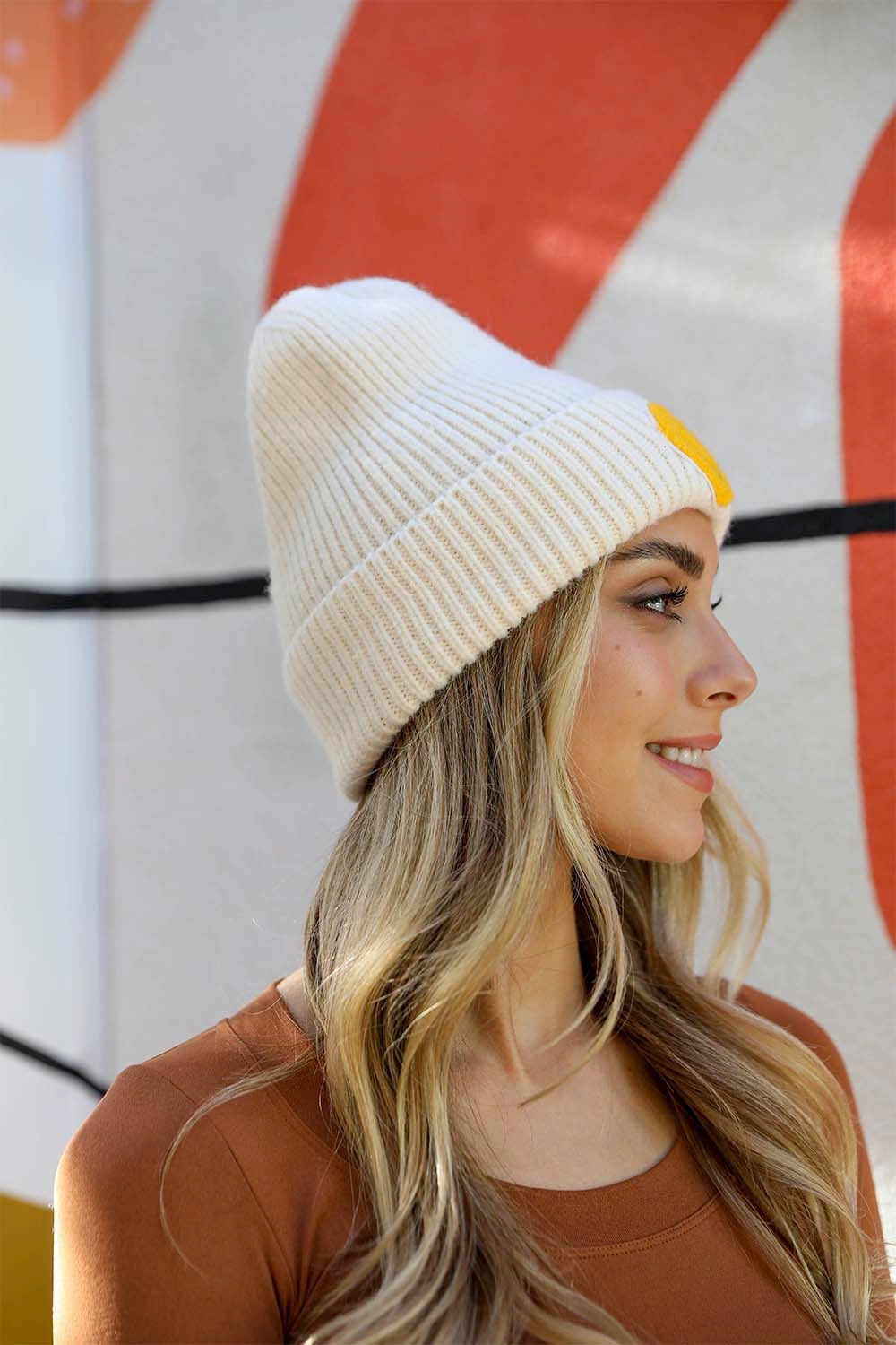 Smiley Face Ribbed Beanie π-Everyone's Marketplace