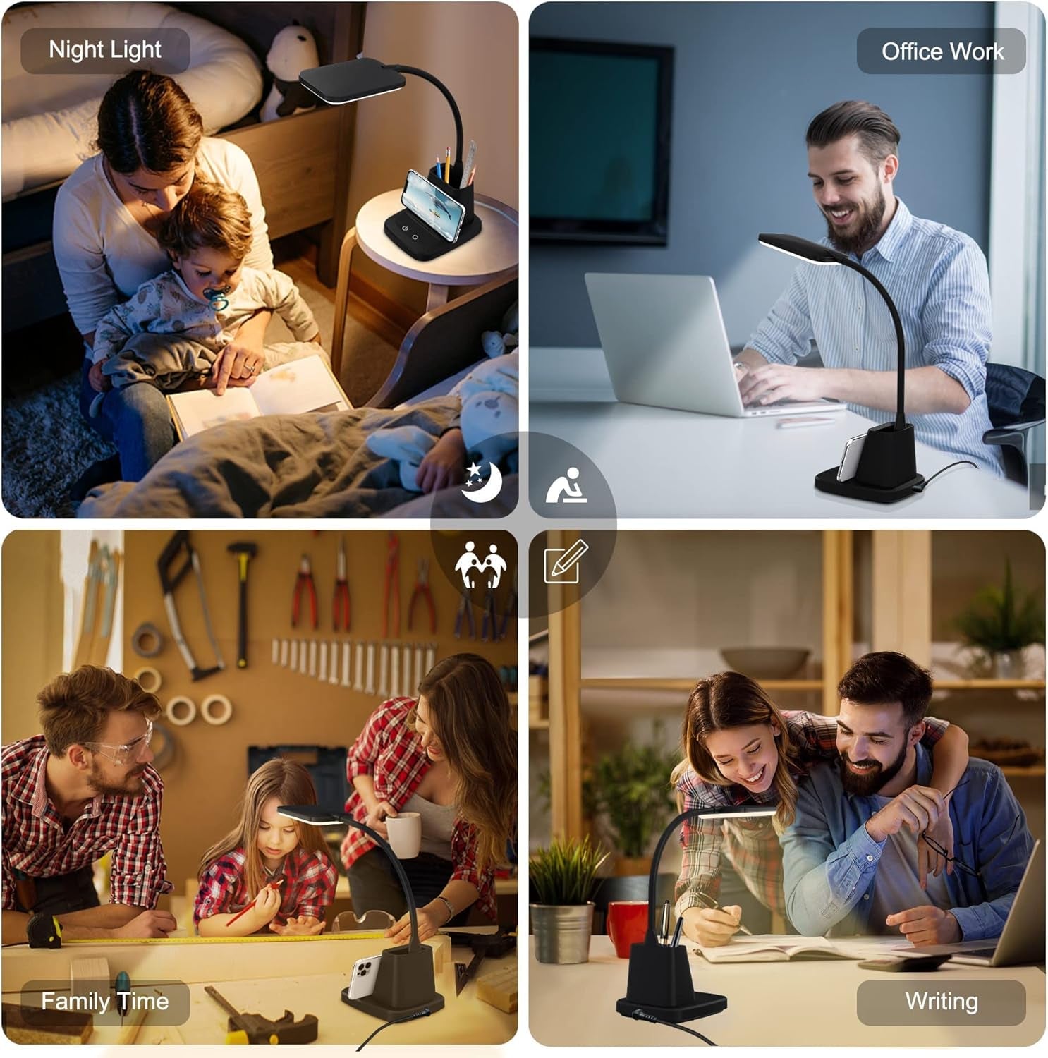 LED Desk Lamp With Wireless Charger Black For Home Office-Everyone's Marketplace