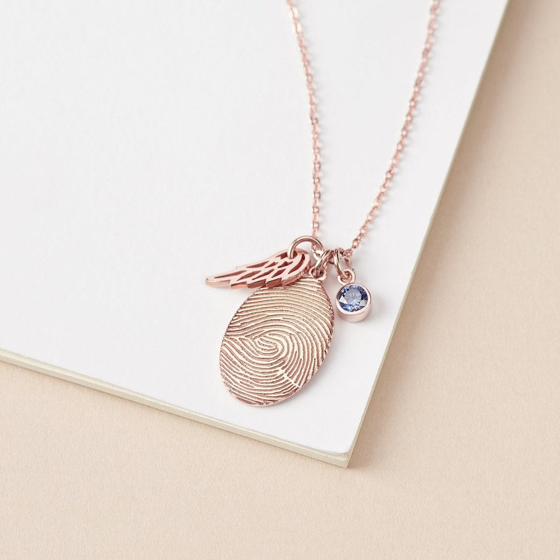 Fingerprint Necklace, Fingerprint Jewelry With Birthstone-Everyone's Marketplace