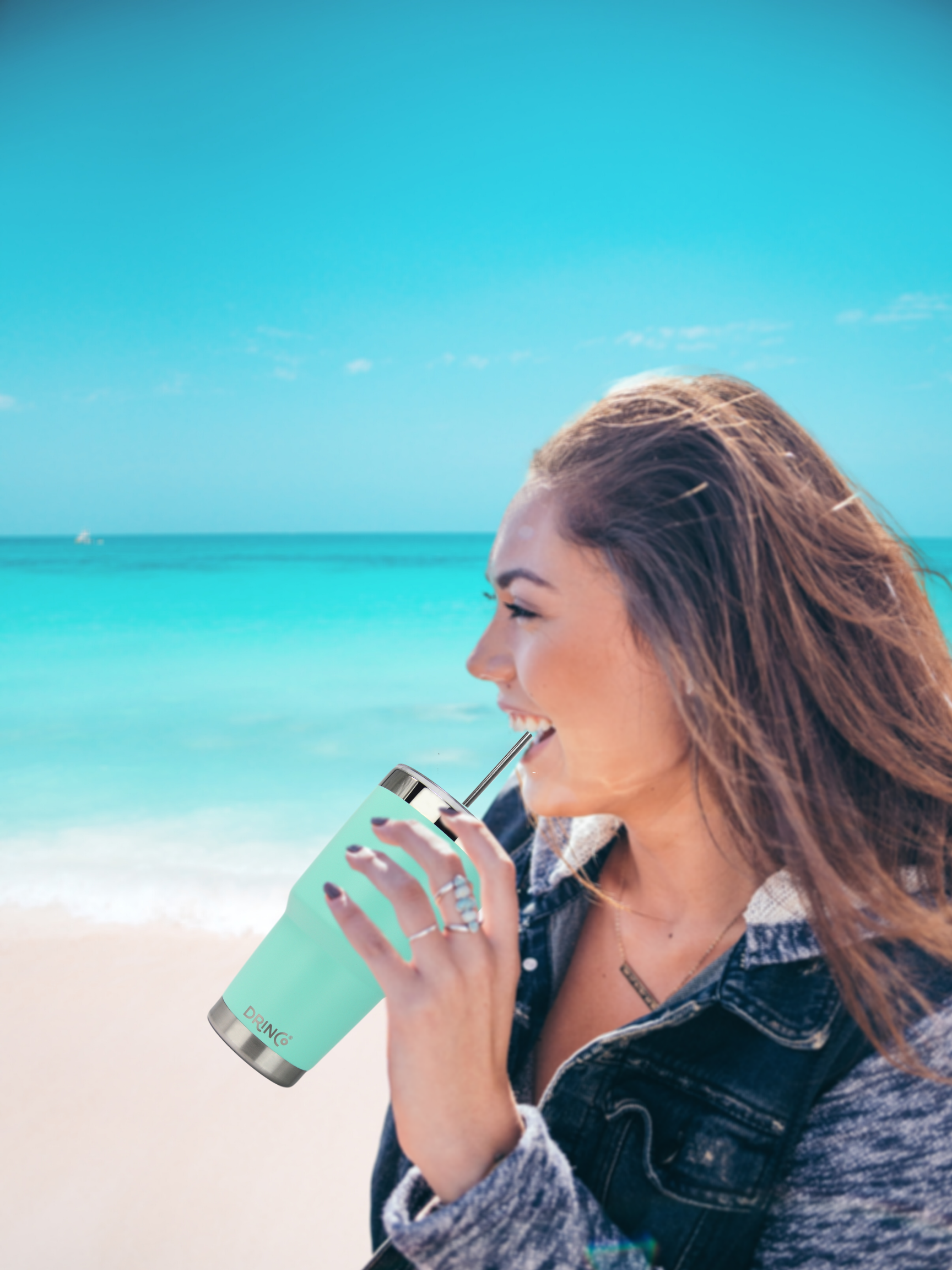 DRINCO® 30oz Insulated Tumbler Spill Proof Lid w/2 Straws (Teal)-Everyone's Marketplace