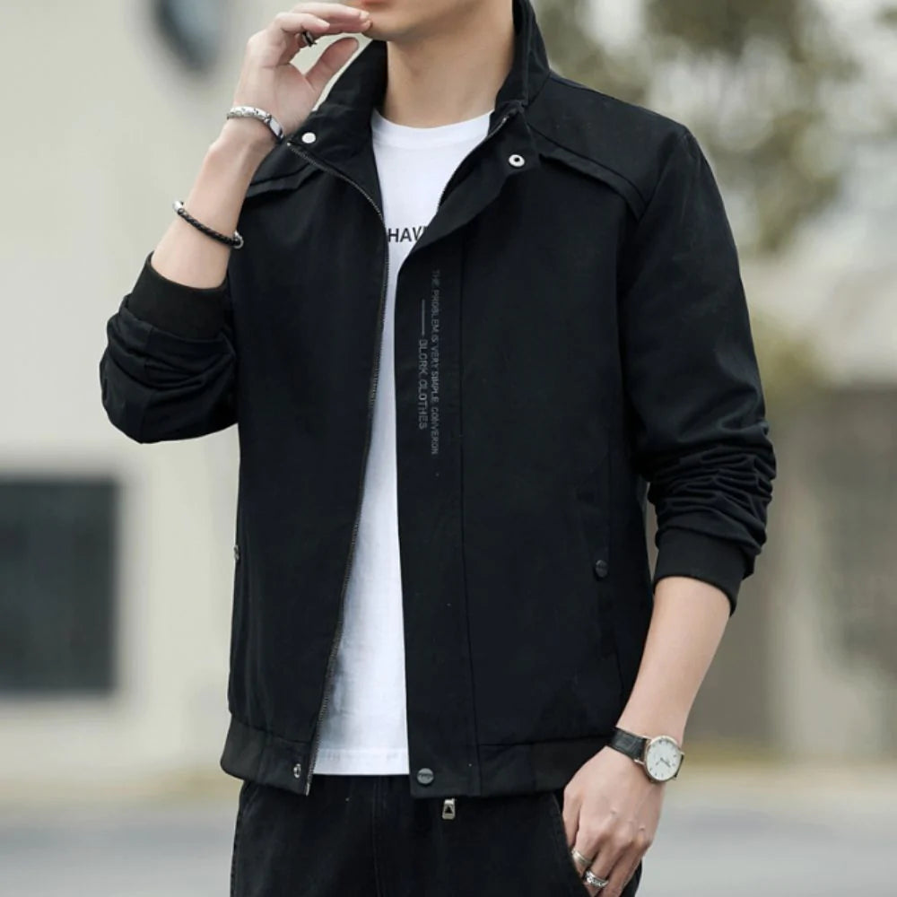 Mens Stand Collar Zipped Up Jacket-Everyone's Marketplace