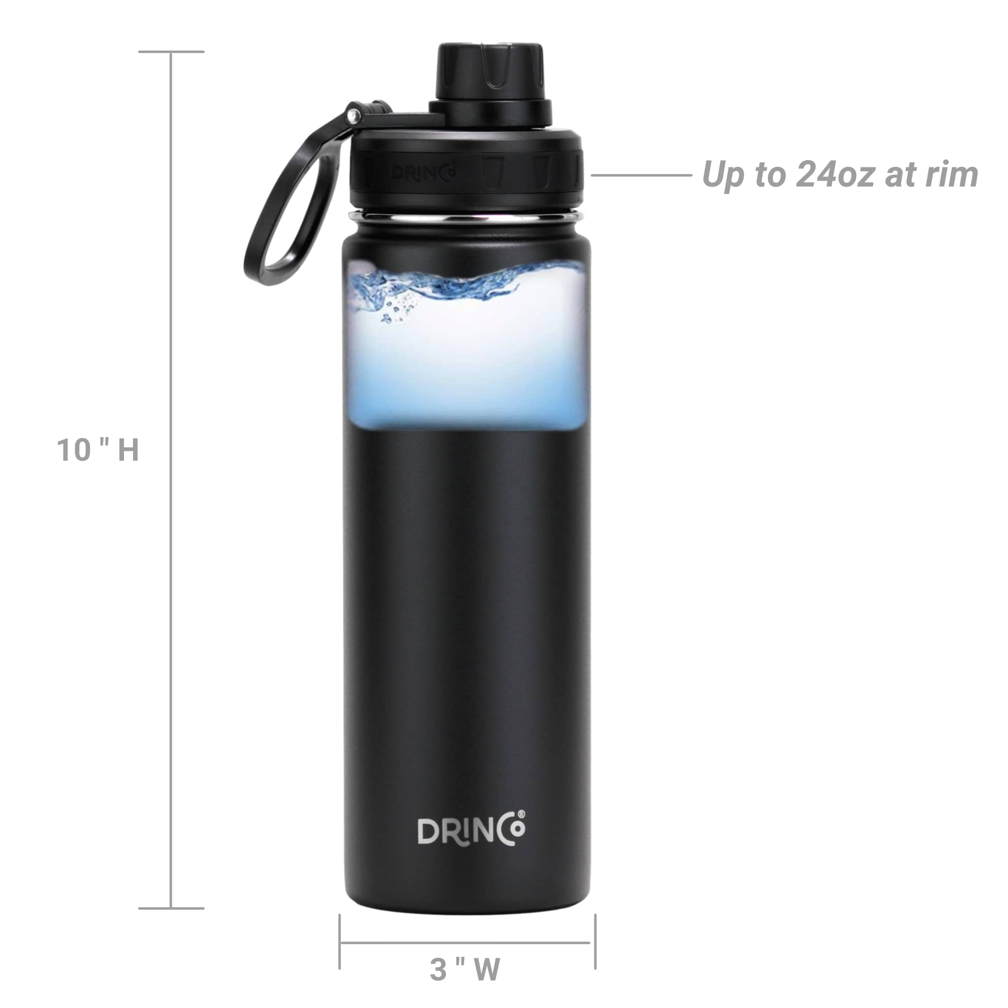 DRINCO® 22oz Stainless Steel Sport Water Bottle - Black-Everyone's Marketplace