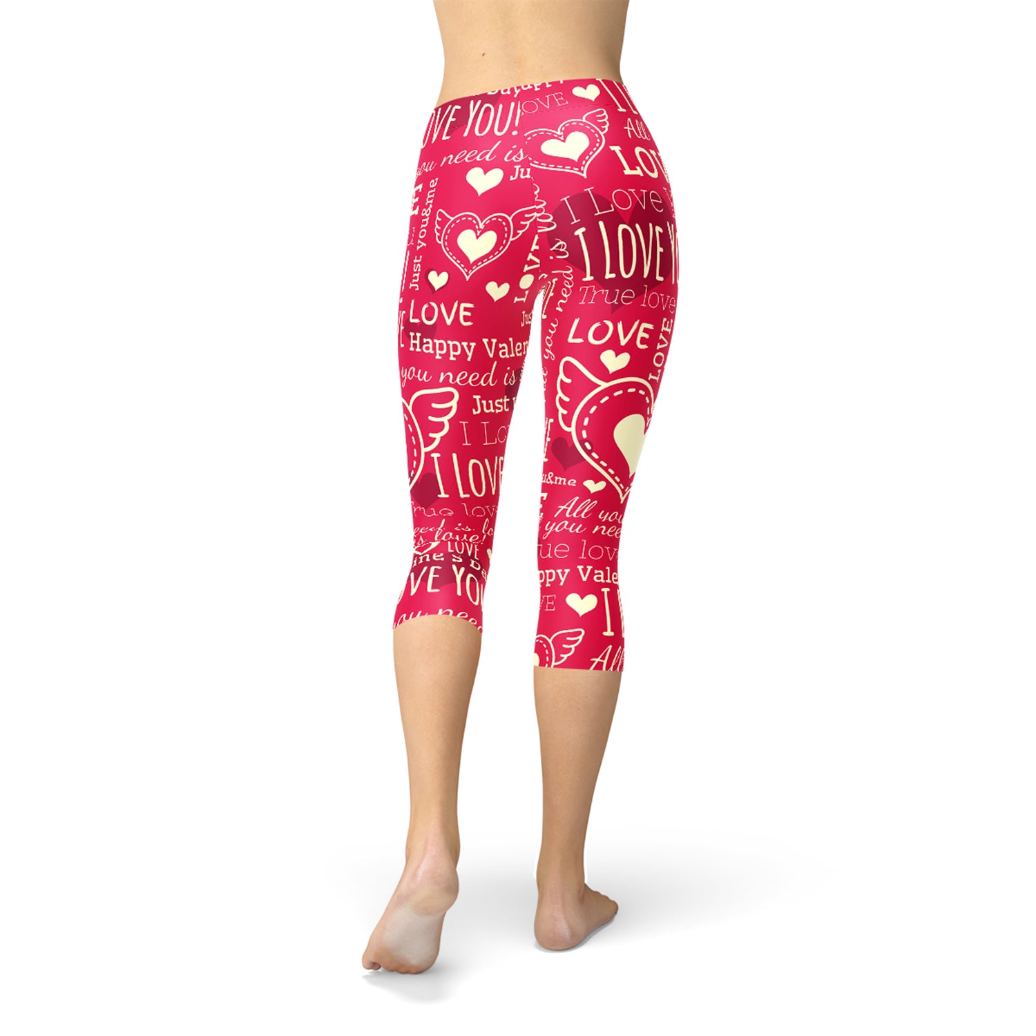 Love Hearts Red Capri Leggings-Everyone's Marketplace