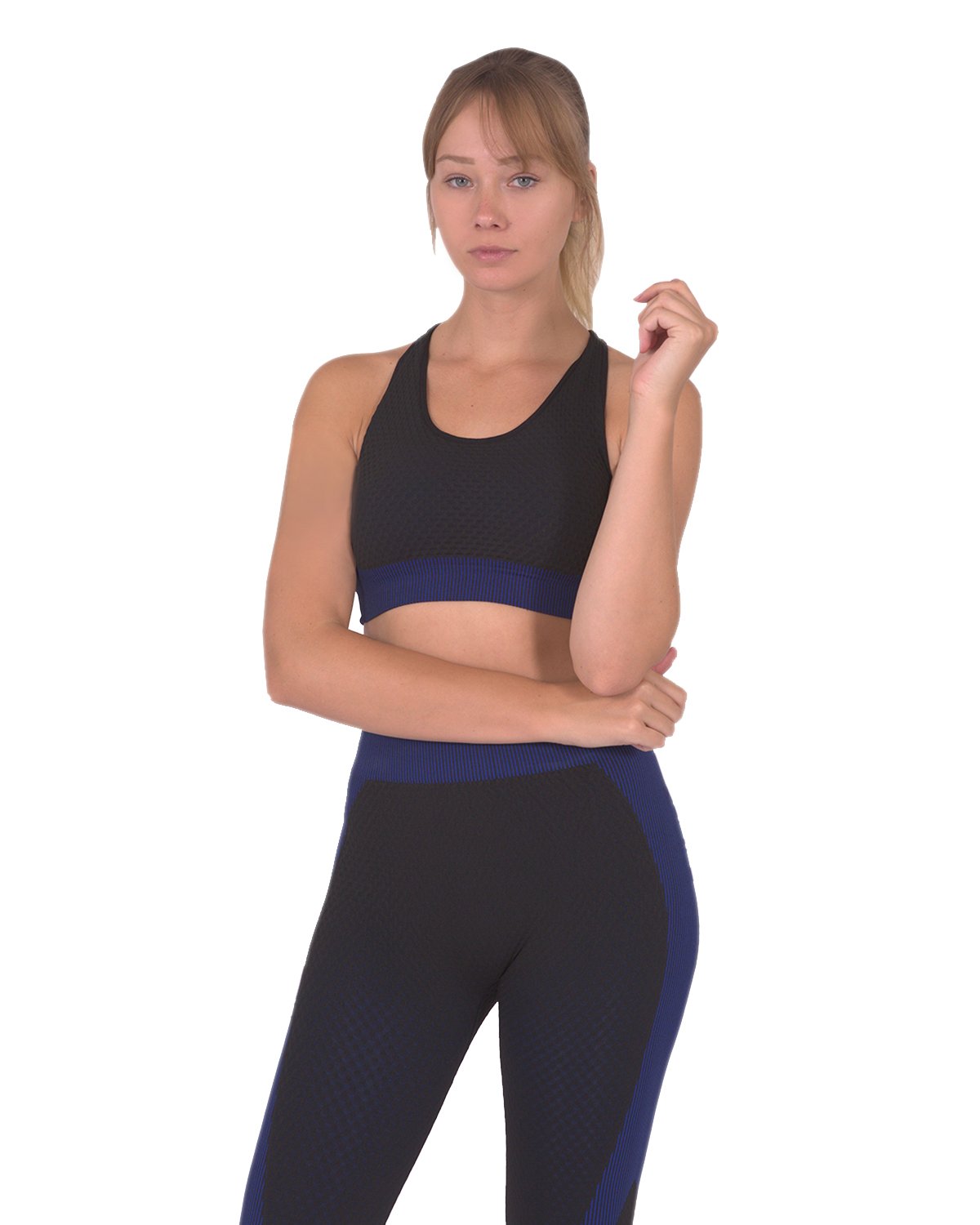 Trois Seamless Sports Bra - Black with Navy-Everyone's Marketplace