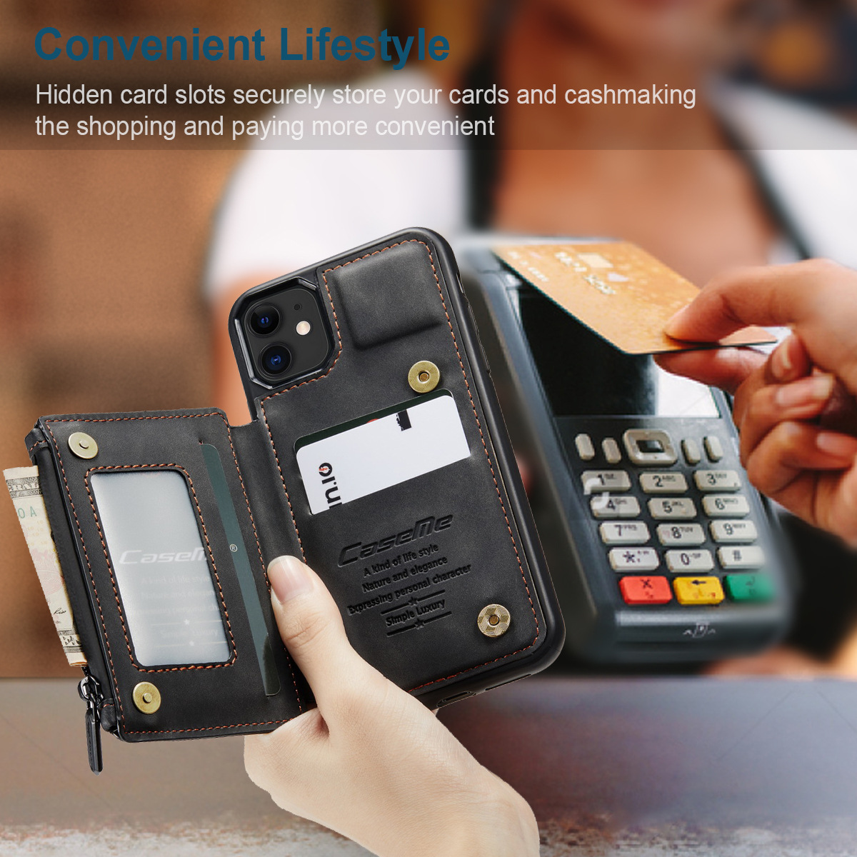 Leather Case Card Slots Zipper Wallet Phone Case for Iphone-Everyone's Marketplace