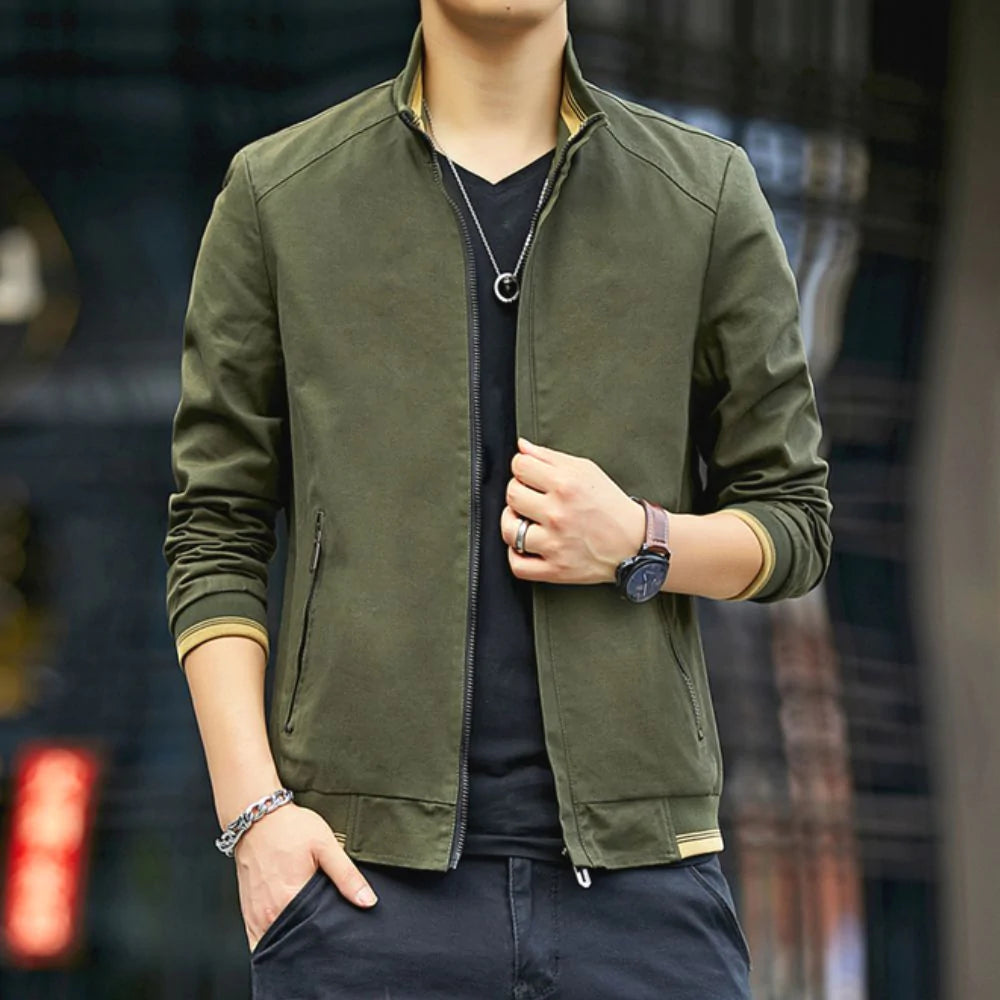 Mens Stand Collar Zipped Up Jacket-Everyone's Marketplace
