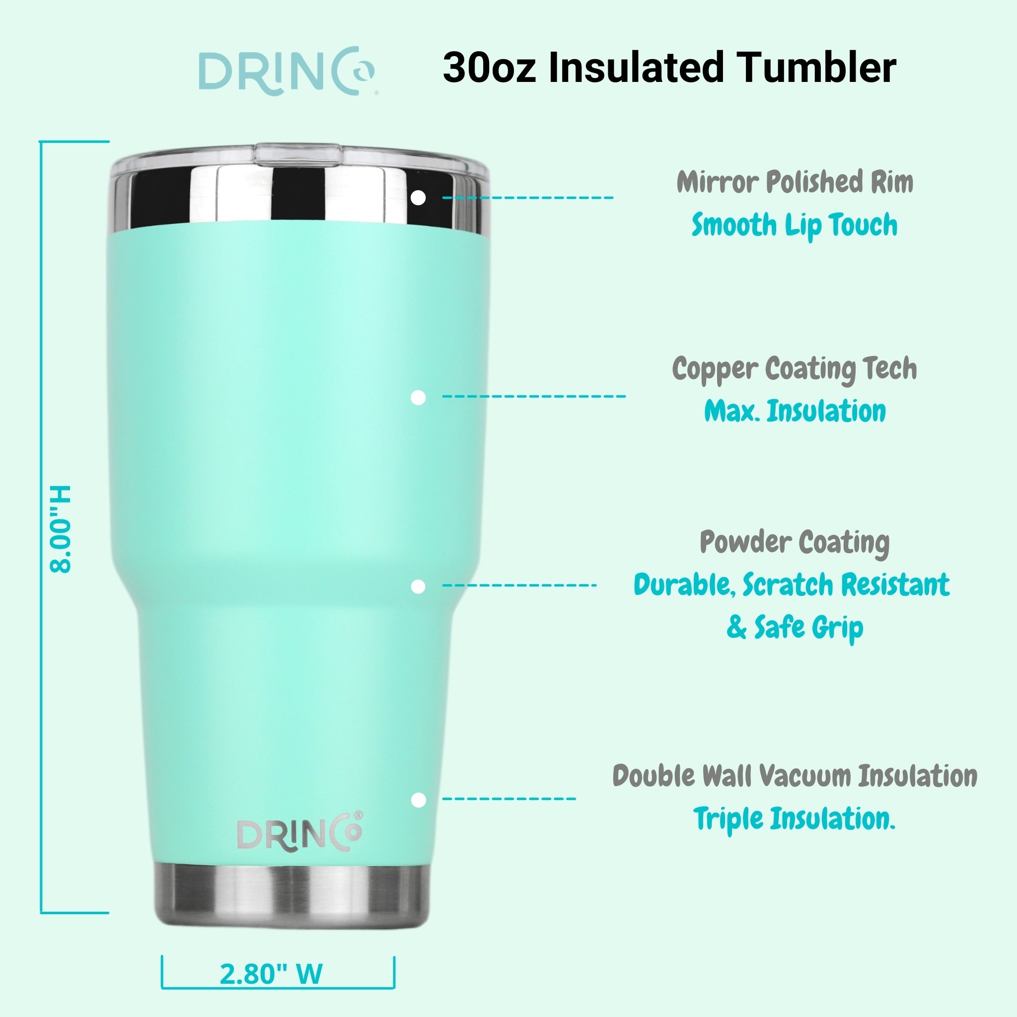 DRINCO® 30oz Insulated Tumbler Spill Proof Lid w/2 Straws (Teal)-Everyone's Marketplace