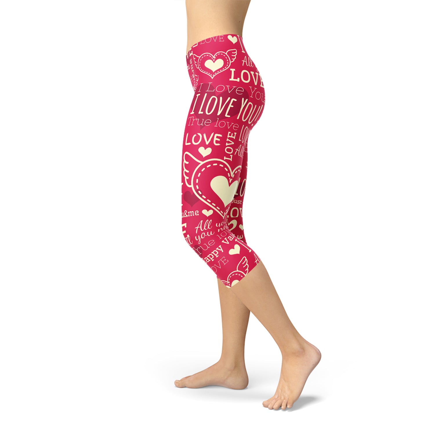 Love Hearts Red Capri Leggings-Everyone's Marketplace
