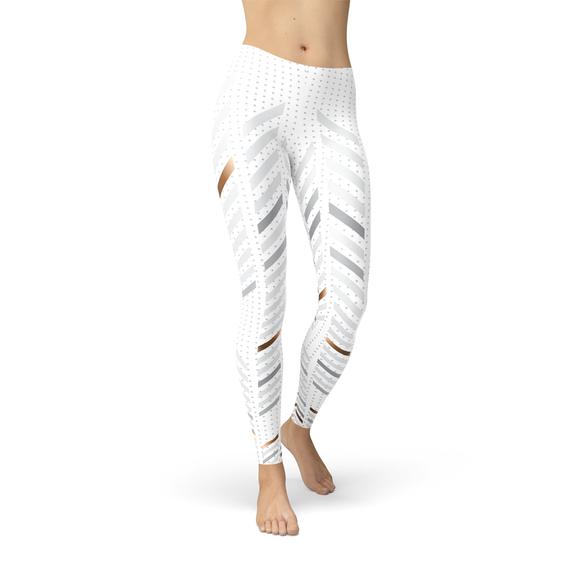 Womens White Stripes Leggings-Everyone's Marketplace