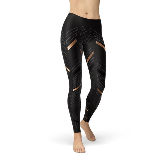 Womens Sports Stripes Black Leggings-Everyone's Marketplace