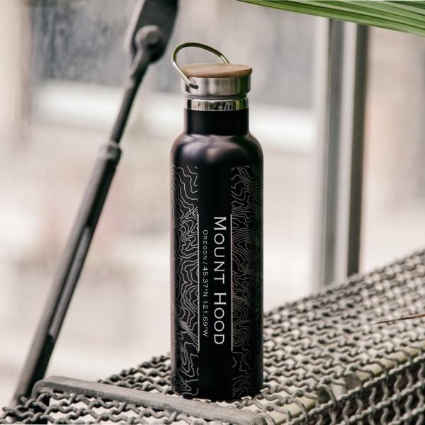 Mount Hood - Oregon Map Bottle with Bamboo Top in Matte Black-Everyone's Marketplace