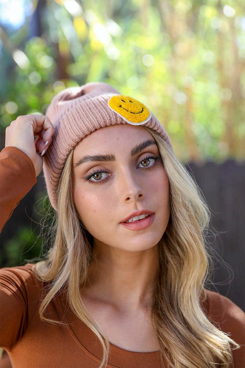 Smiley Face Ribbed Beanie π-Everyone's Marketplace