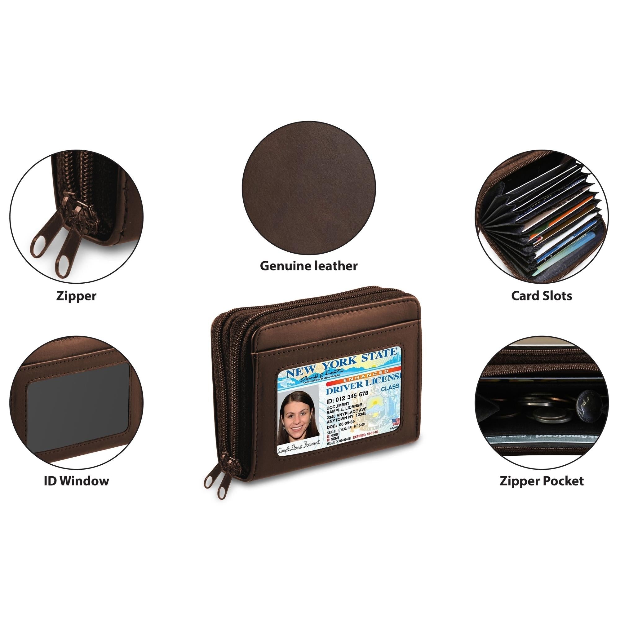 RFID Genuine Leather Credit Card Wallet for Women w/ ID Display Window-Everyone's Marketplace