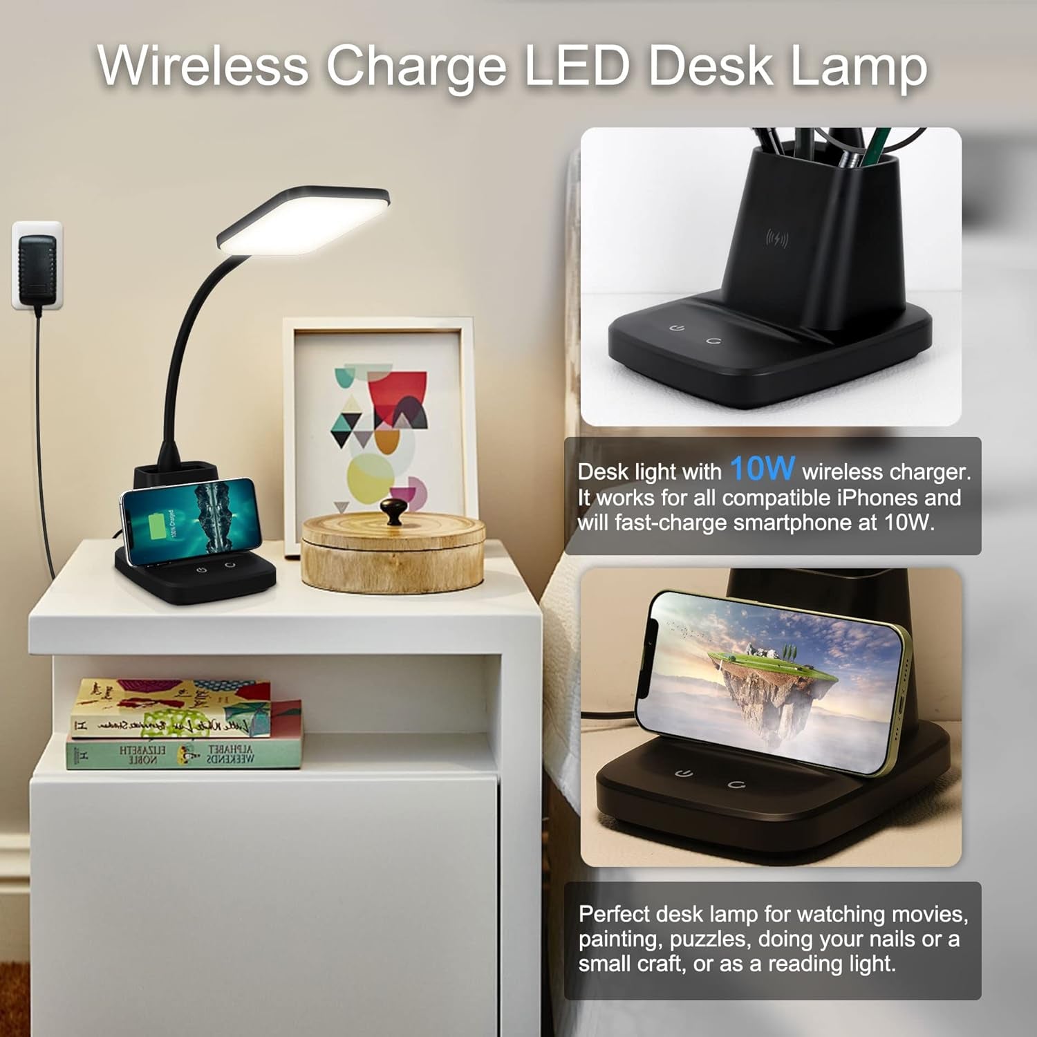 LED Desk Lamp With Wireless Charger Black For Home Office-Everyone's Marketplace