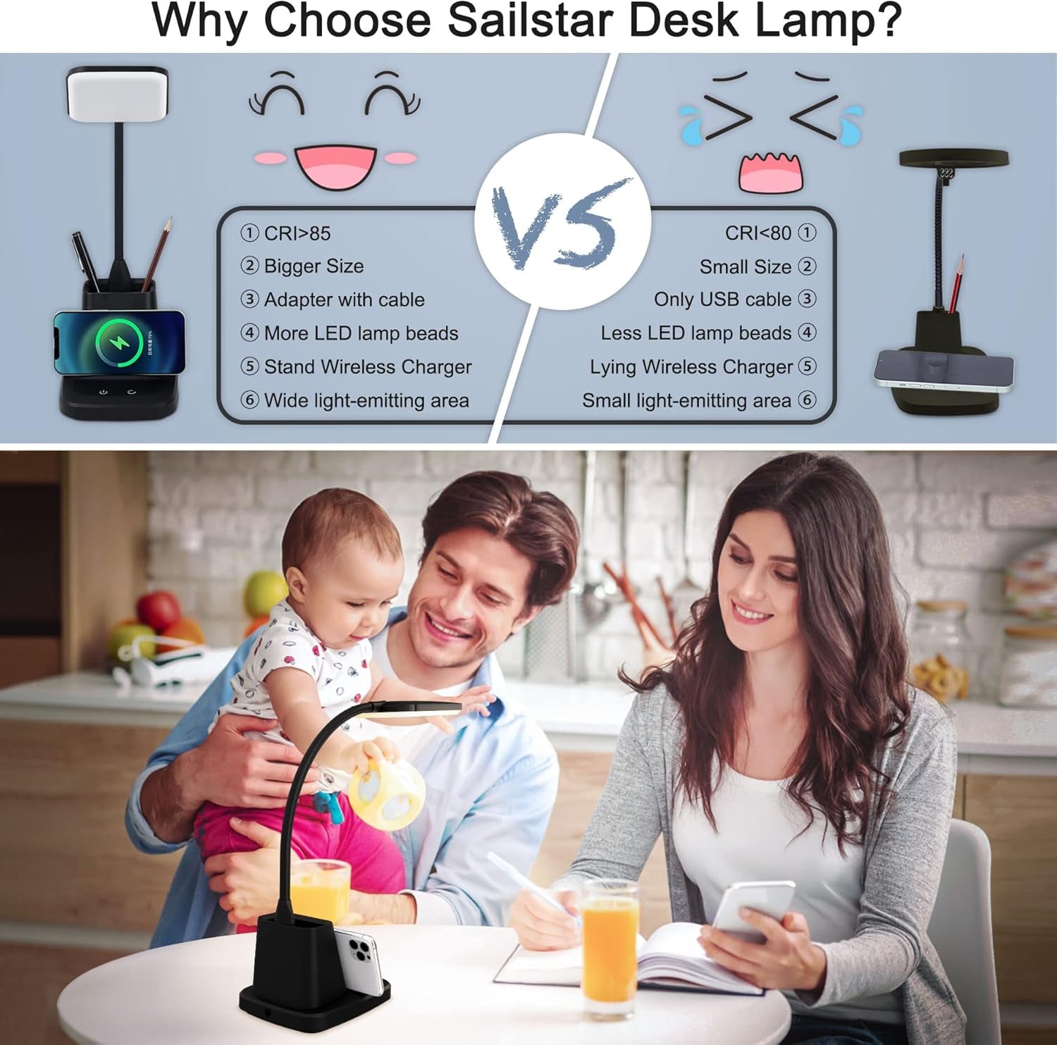 LED Desk Lamp With Wireless Charger Black For Home Office-Everyone's Marketplace