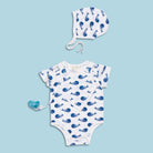 Smart Short Sleeve Baby Bodysuit + Bib - Blue Whale-Everyone's Marketplace