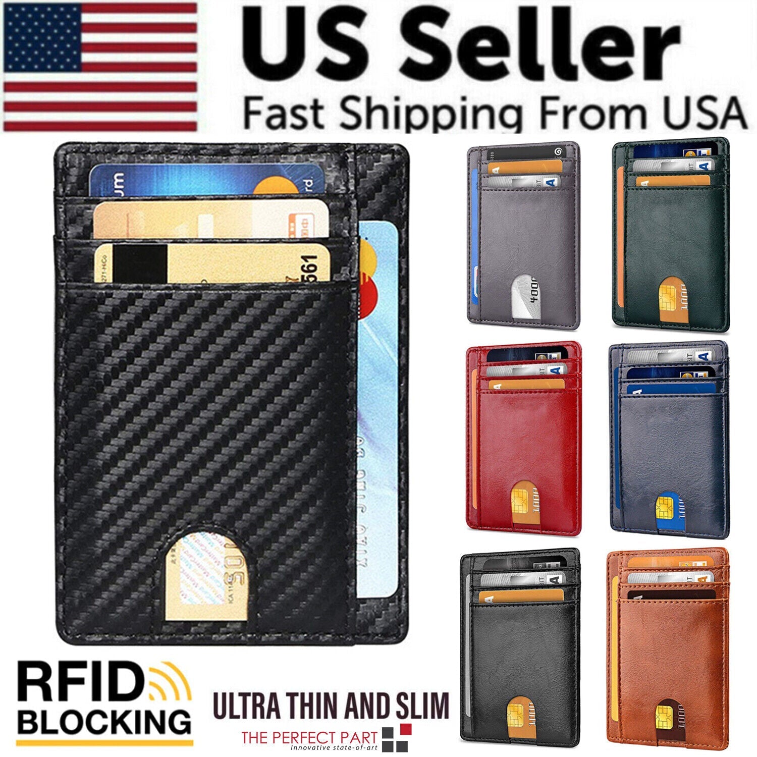 Mens Leather Slim Wallet Credit Card Holder RFID Blocking Pocket ID-Everyone's Marketplace