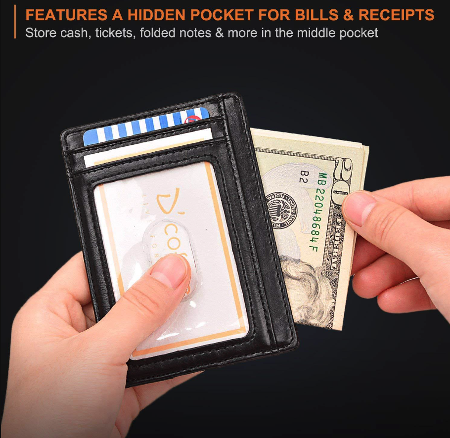 Mens Leather Slim Wallet Credit Card Holder RFID Blocking Pocket ID-Everyone's Marketplace