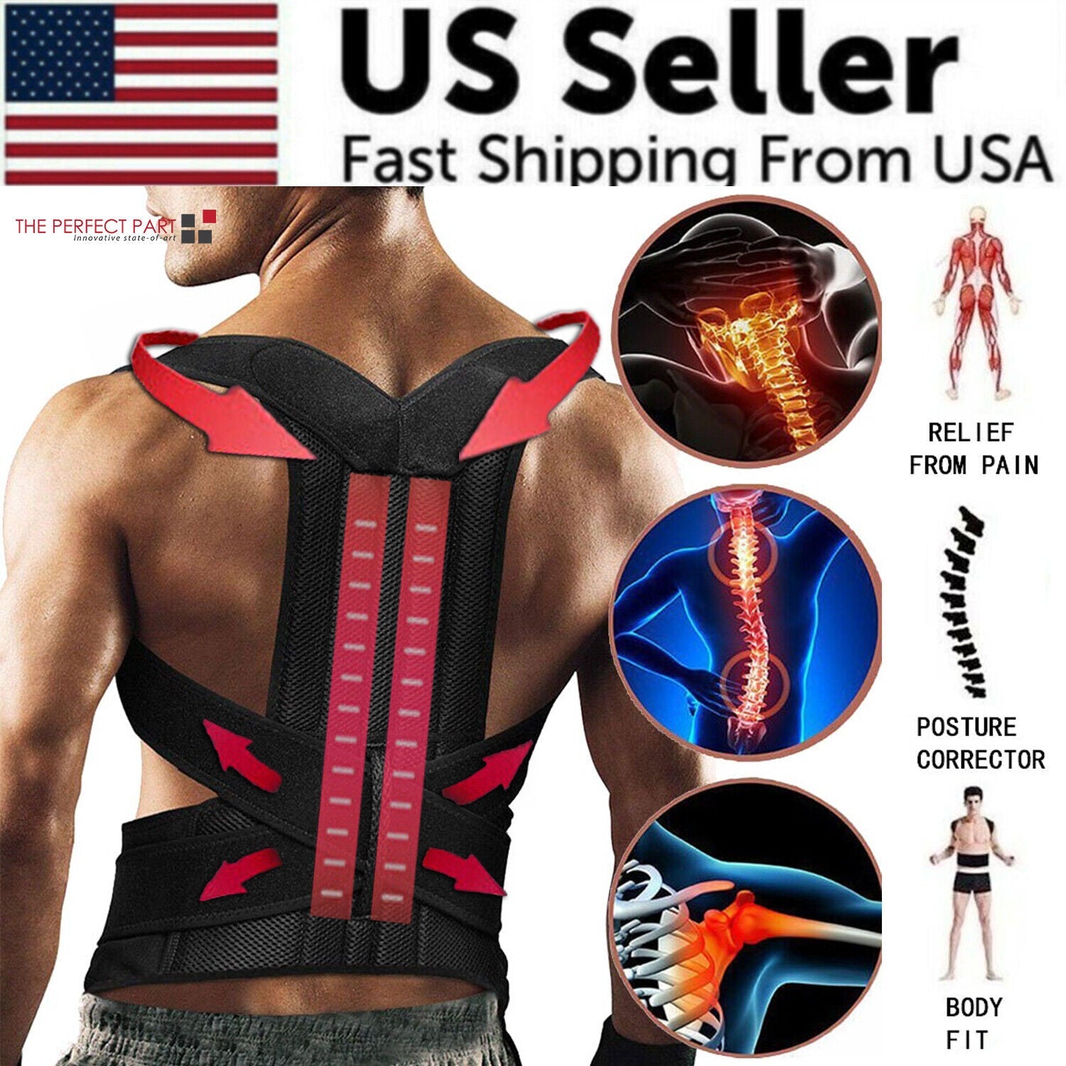 Adjustable Posture Corrector Low Back Support Shoulder Brace Belt For-Everyone's Marketplace