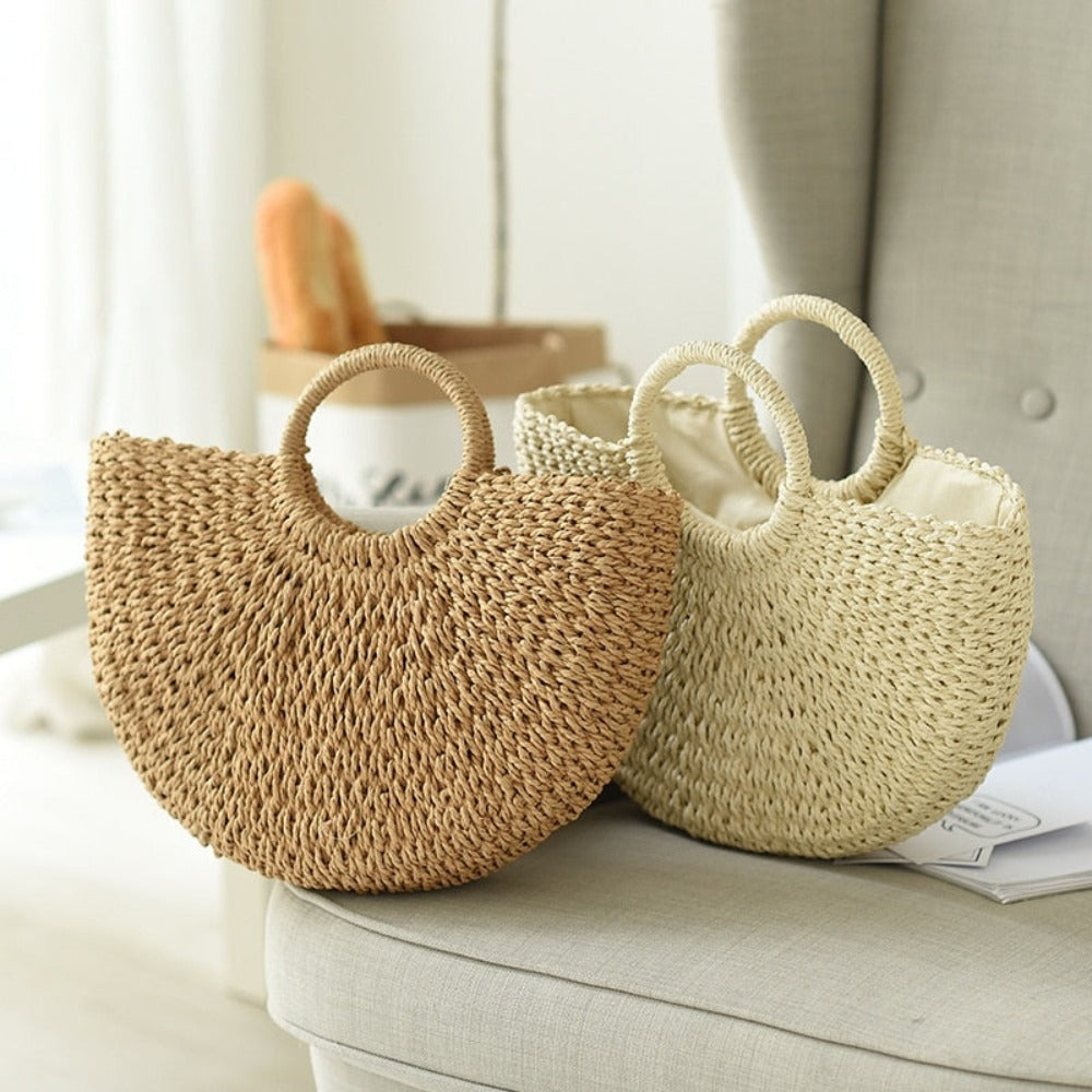Summer Top Handle Semi Circle Straw Bag-Everyone's Marketplace