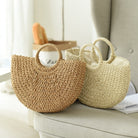 Summer Top Handle Semi Circle Straw Bag-Everyone's Marketplace