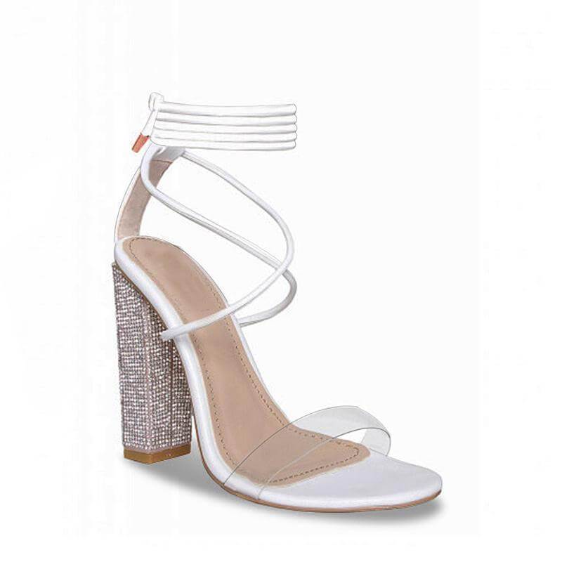White Transparent Belt Thick-heeled High-heeled Sandals with Open-toed-Everyone's Marketplace