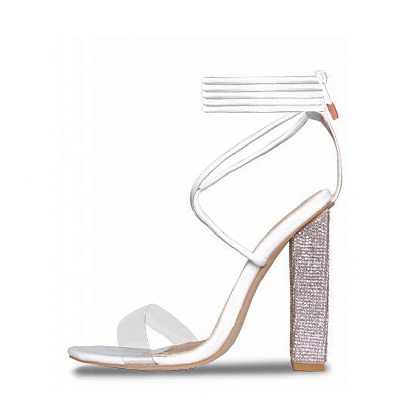 White Transparent Belt Thick-heeled High-heeled Sandals with Open-toed-Everyone's Marketplace