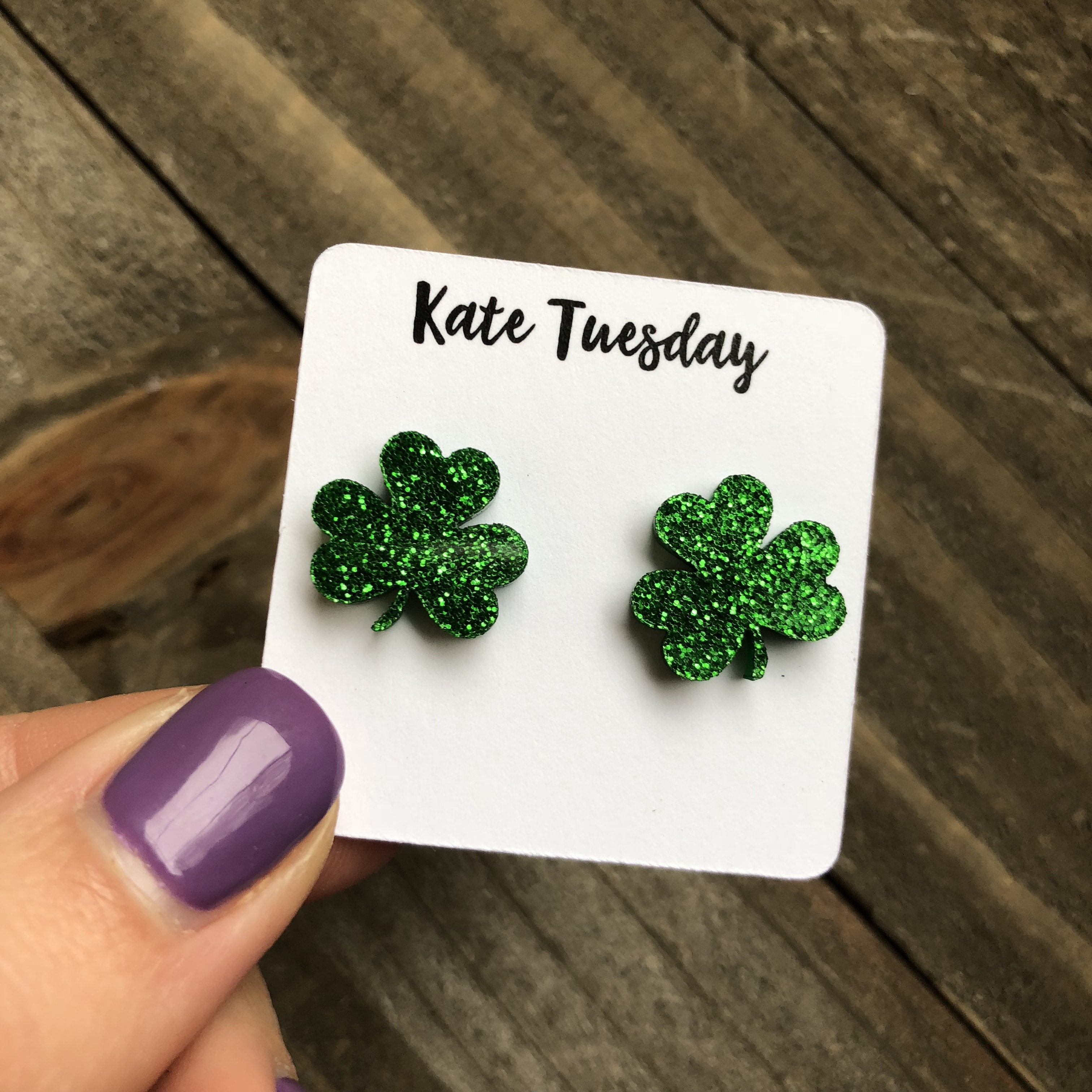 Glitter Acrylic St. Patties Day Clover Earrings 3 Leaf-Everyone's Marketplace
