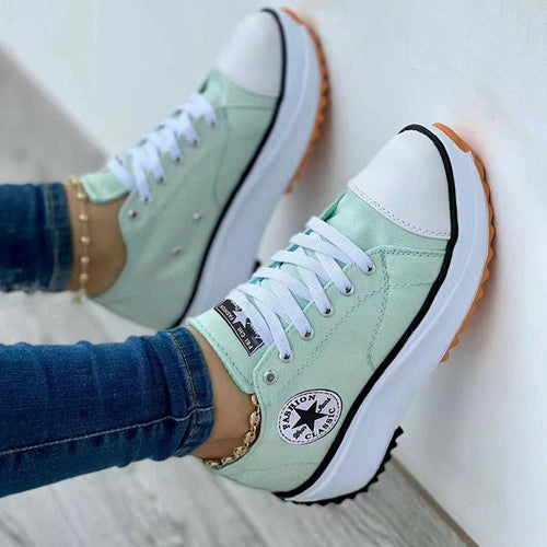 Flat Lace-Up Sneakers Pattern Canvas Casual Women Sport Shoes-Everyone's Marketplace