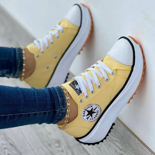 Flat Lace-Up Sneakers Pattern Canvas Casual Women Sport Shoes-Everyone's Marketplace