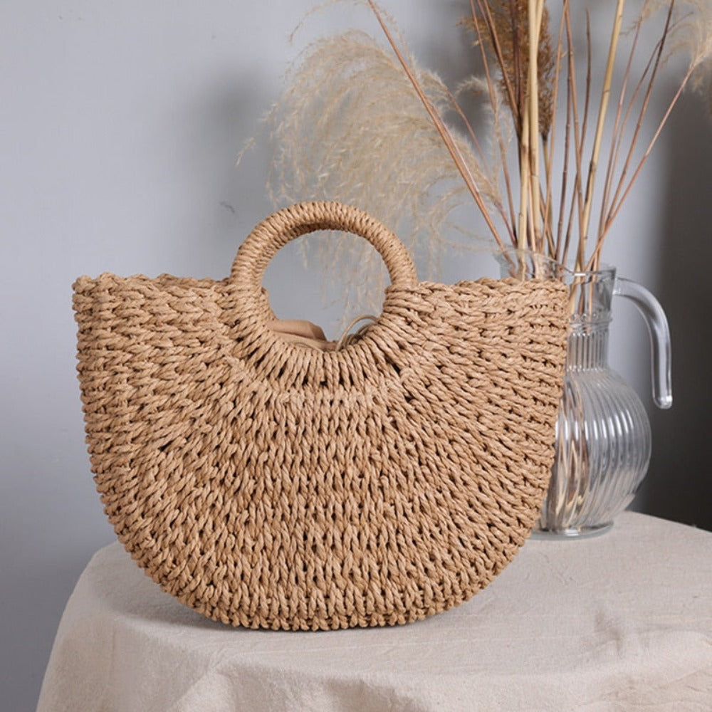 Summer Top Handle Semi Circle Straw Bag-Everyone's Marketplace