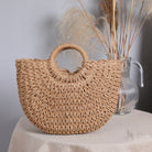 Summer Top Handle Semi Circle Straw Bag-Everyone's Marketplace