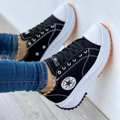 Flat Lace-Up Sneakers Pattern Canvas Casual Sport Shoes-Everyone's Marketplace