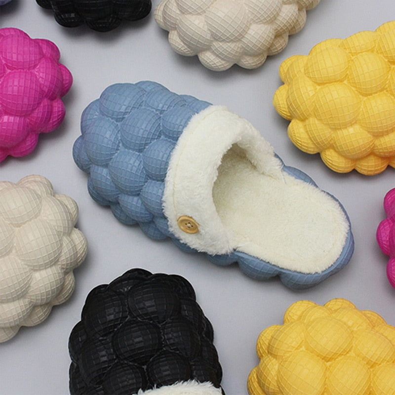 Non-slip Warm Cotton Bubble Home Slides Yellow/Pink/Black/Blue/Beige-Everyone's Marketplace