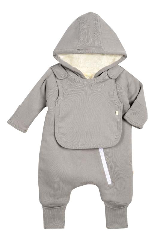 Smart Cuddly Jumpsuit + Bib - Gray-Everyone's Marketplace