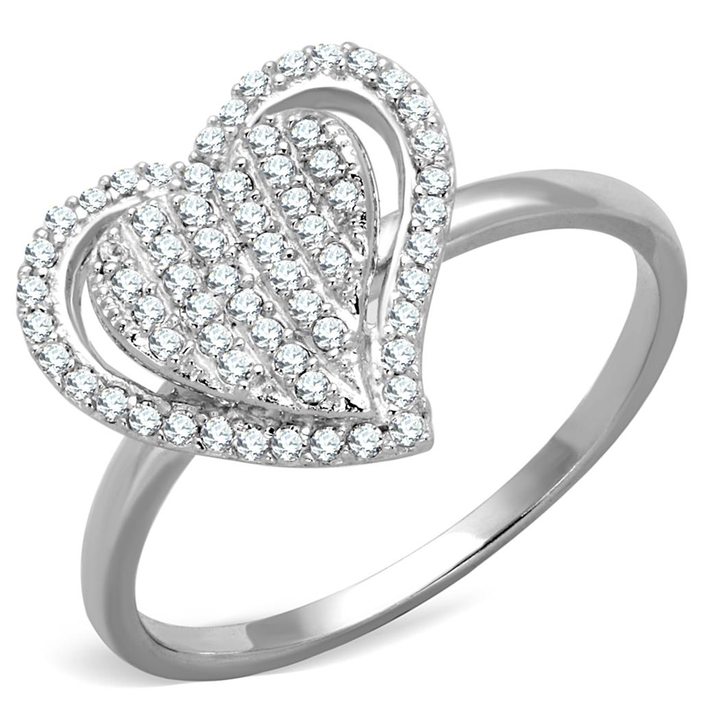 TS192 - Rhodium 925 Sterling Silver Ring with AAA Grade CZ in Clear-Everyone's Marketplace