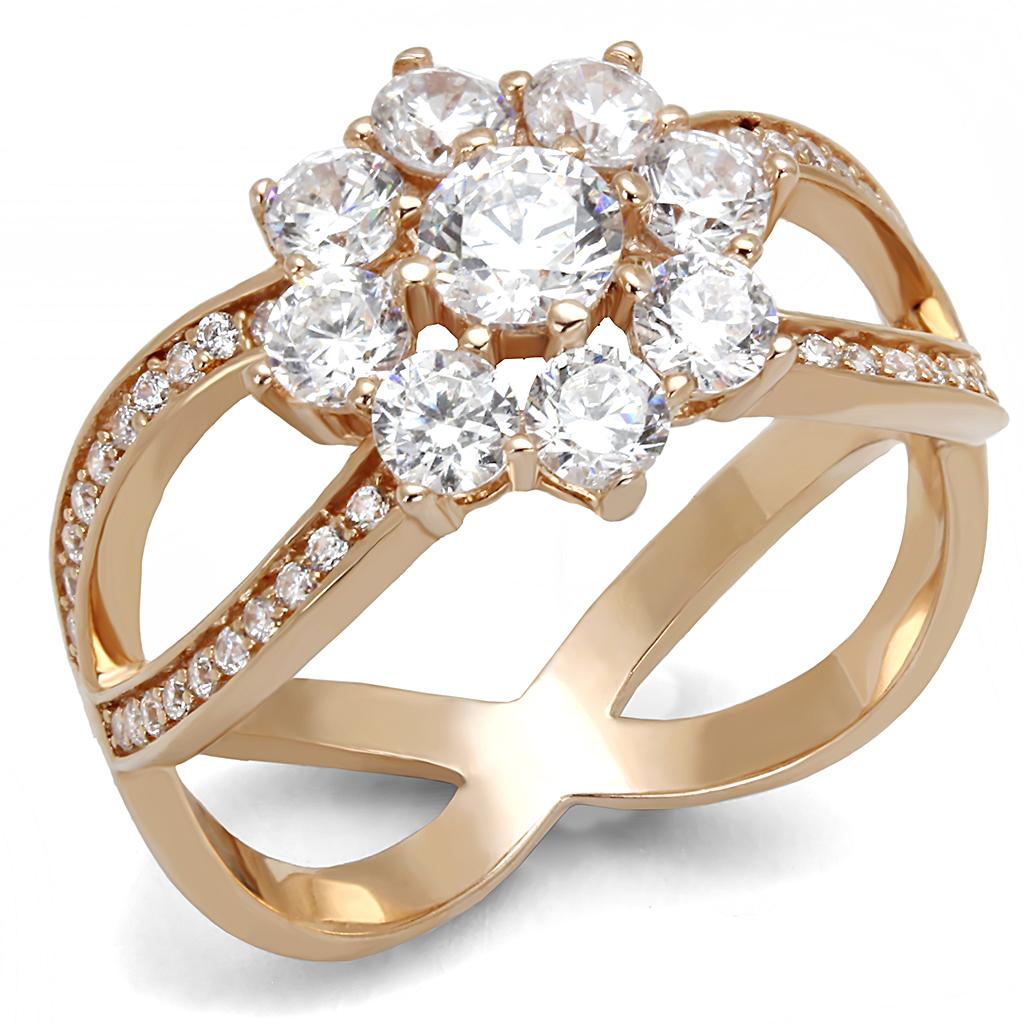 TS586 - Rose Gold 925 Sterling Silver Ring with AAA Grade CZ in Clear-Everyone's Marketplace