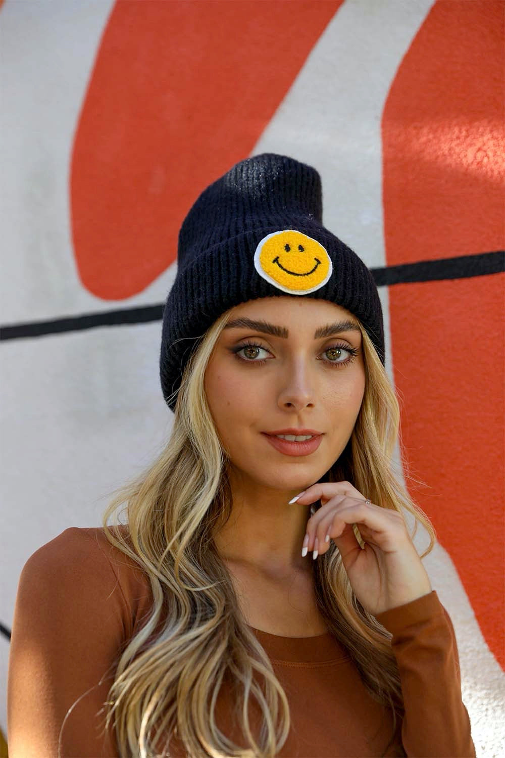 Smiley Face Ribbed Beanie 🙂-Everyone's Marketplace