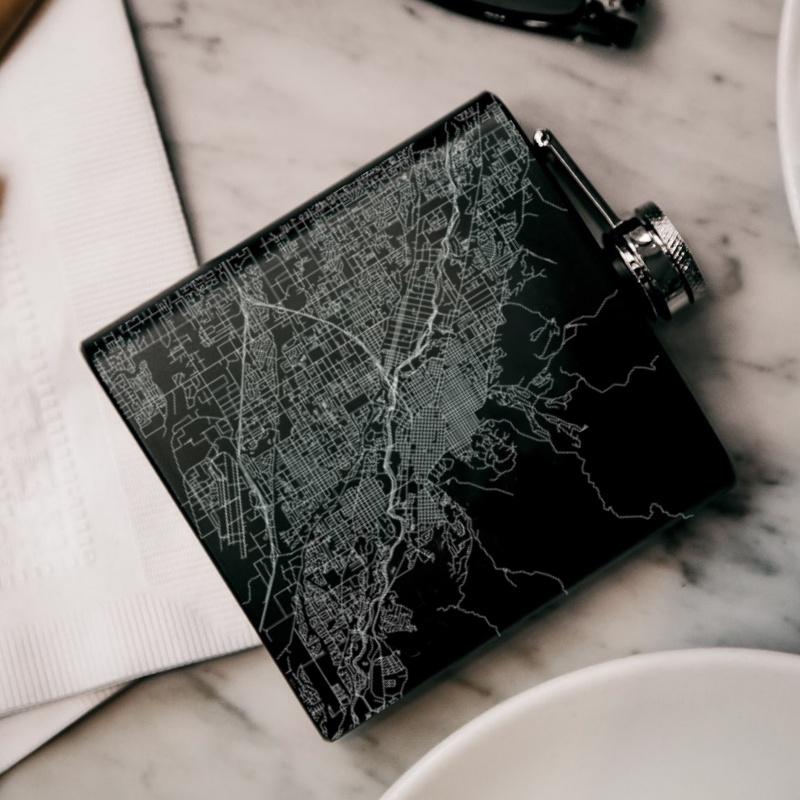 Boise - Idaho Map Hip Flask in Matte Black-Everyone's Marketplace