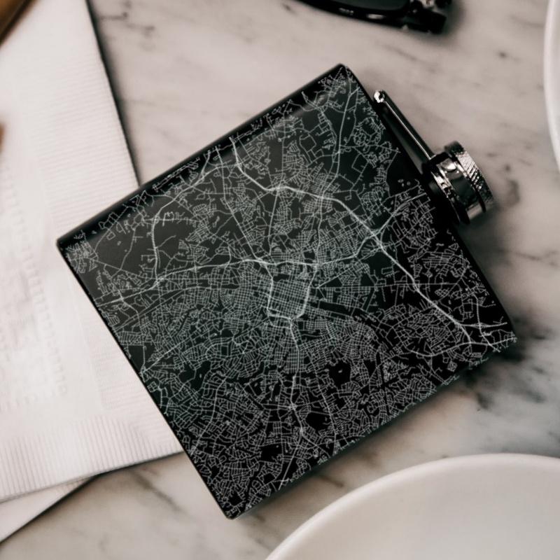 Charlotte - North Carolina Map Hip Flask in Matte Black-Everyone's Marketplace