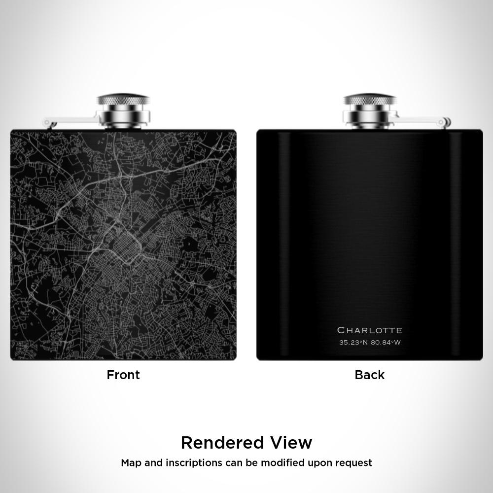 Charlotte - North Carolina Map Hip Flask in Matte Black-Everyone's Marketplace