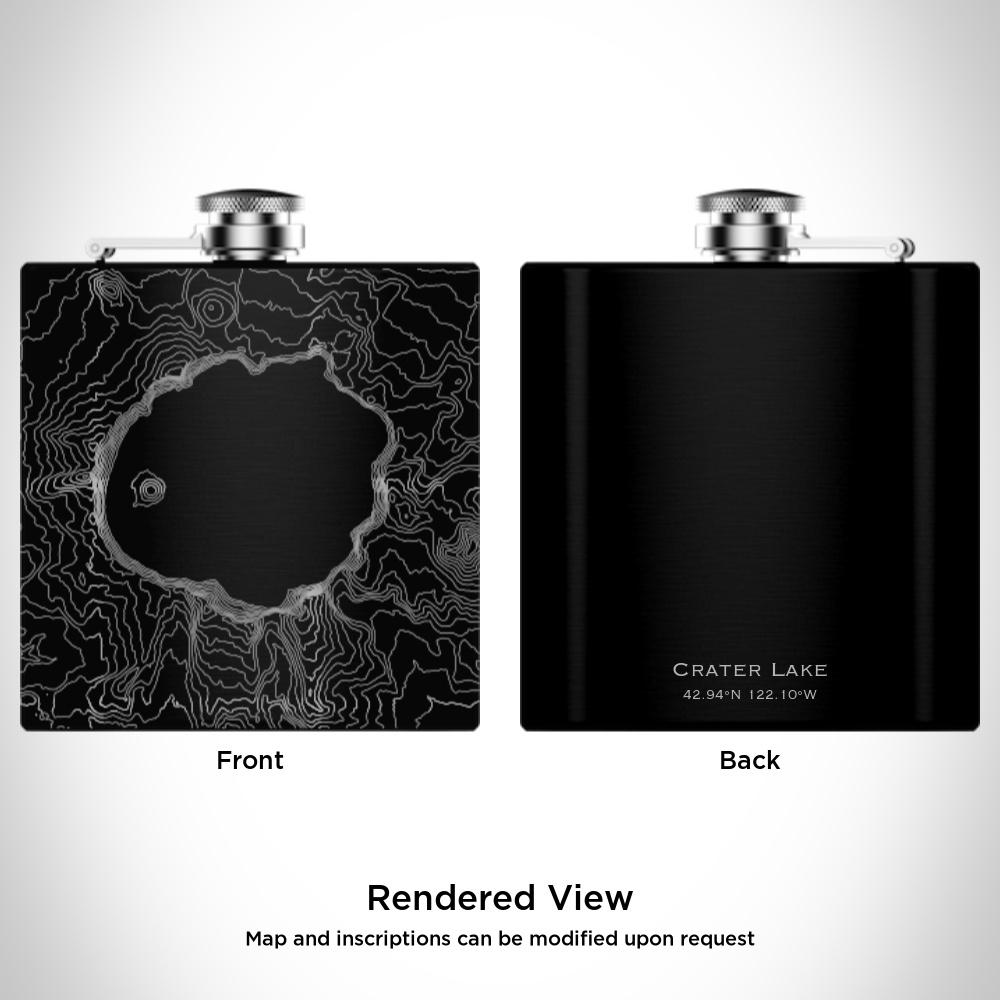 Crater Lake National Park - Oregon Map Hip Flask in Matte Black-Everyone's Marketplace