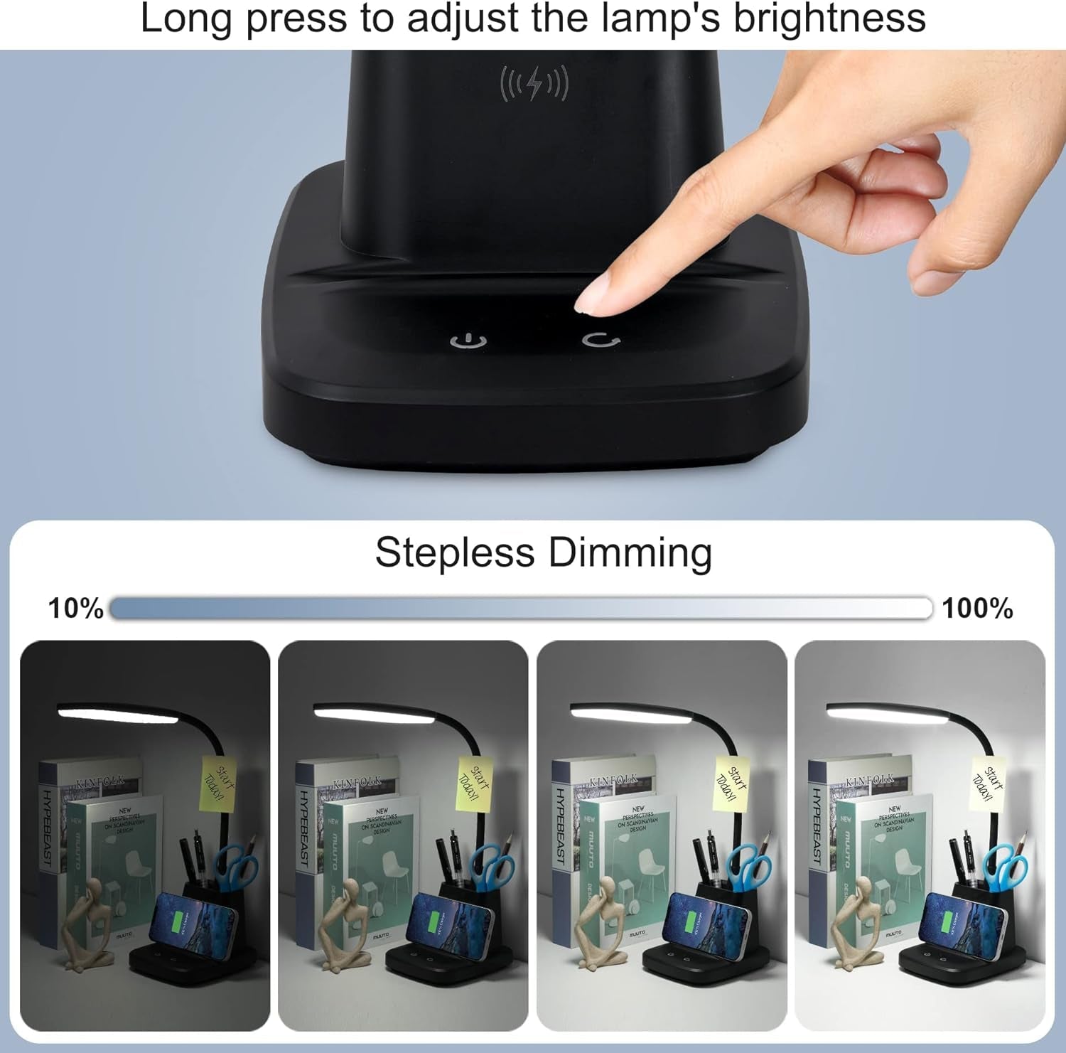 LED Desk Lamp With Wireless Charger Black For Home Office-Everyone's Marketplace