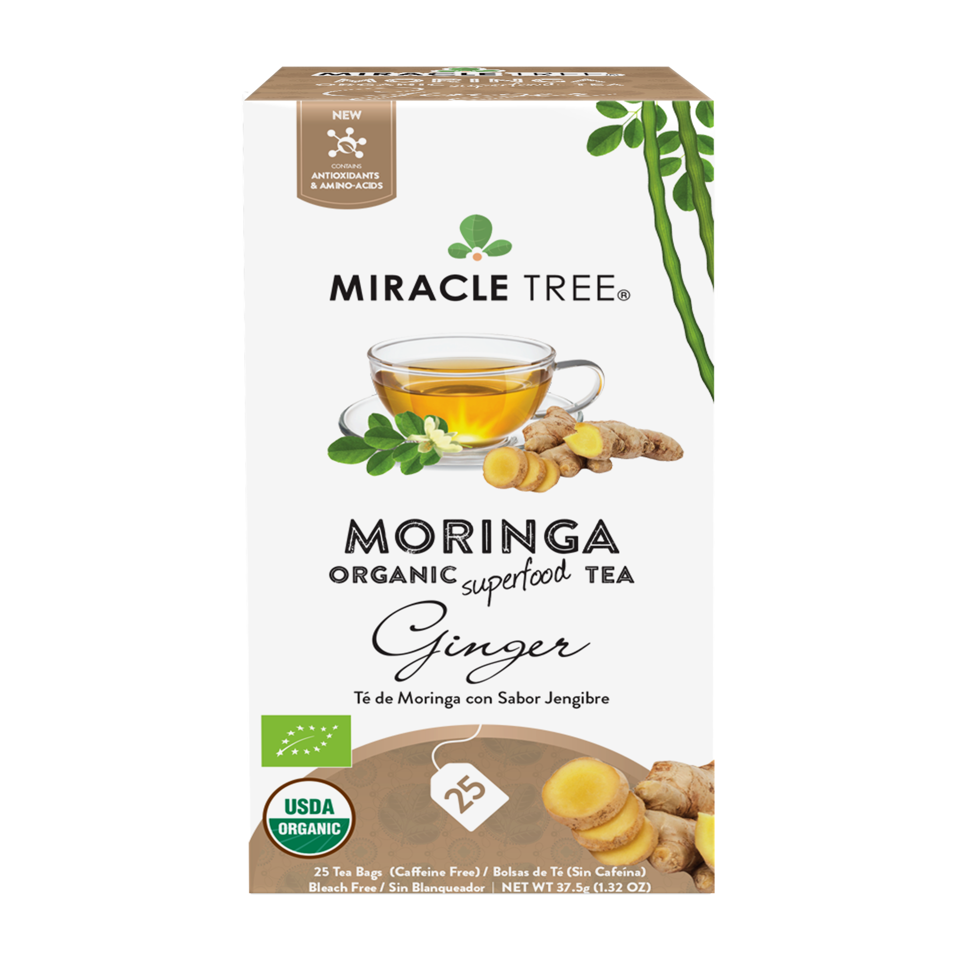 Miracle Tree's Organic Moringa Tea, Ginger-Everyone's Marketplace